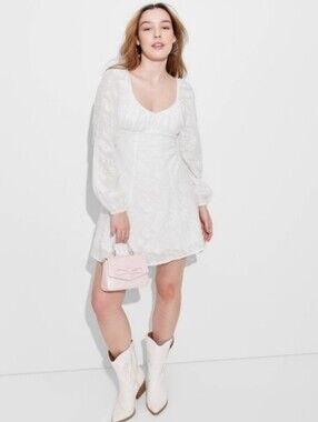 Women's Bishop Long Sleeve Fit and Flare Dress - Wild Fable White M